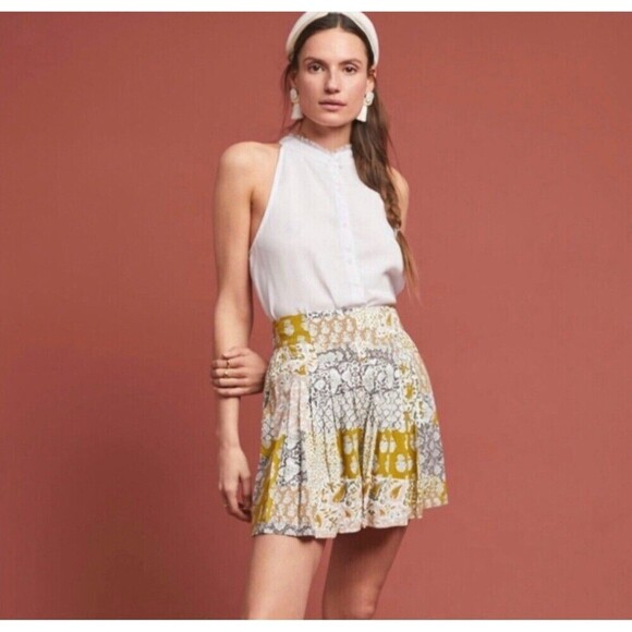 Anthropologie Maeve Patchwork Pleated Shorts Pull On Flowy XS Boho Cottagecore - Picture 2 of 13